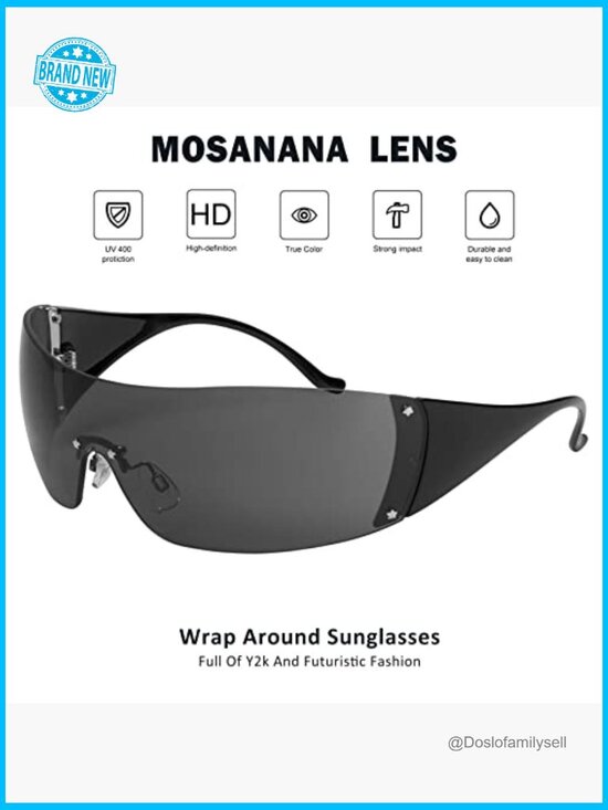 Y2K Retro Wrap Around Sunglasses Star Pattern UV Protection Rave Shades main image 4